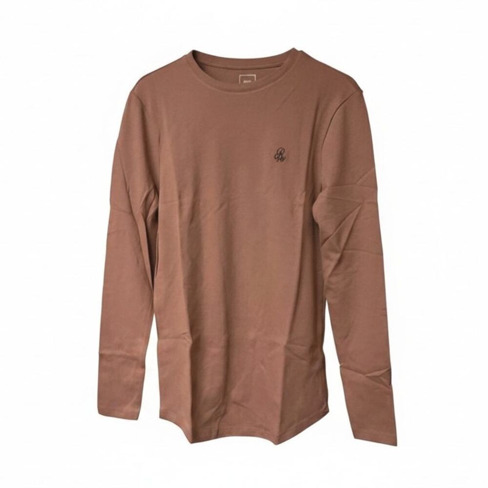 River Island Muscle Fit Long Sleeve Shirt Brown Size M
